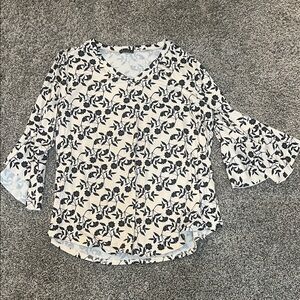 Floral Bell Sleeve Top - Black and Tan